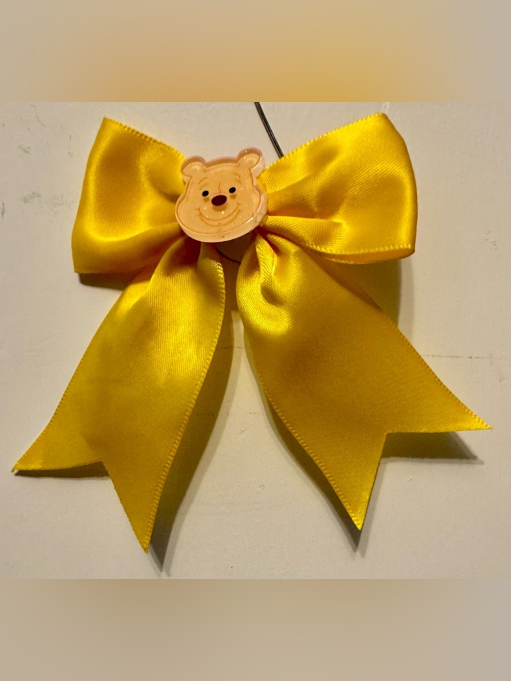 Yellow Satin Bow Hair Clip with Winnie-the-Pooh Accent